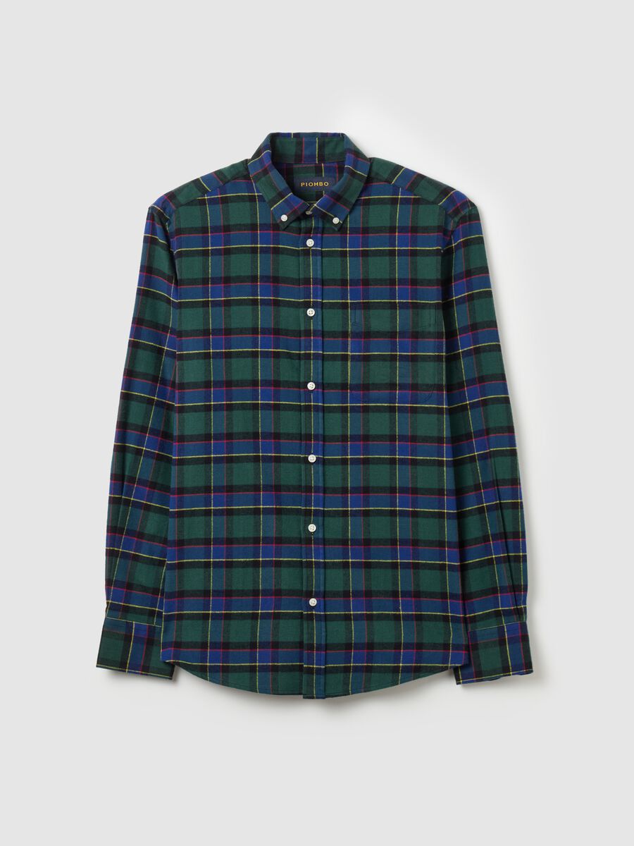Flannel shirt with check pattern and button-down collar_4
