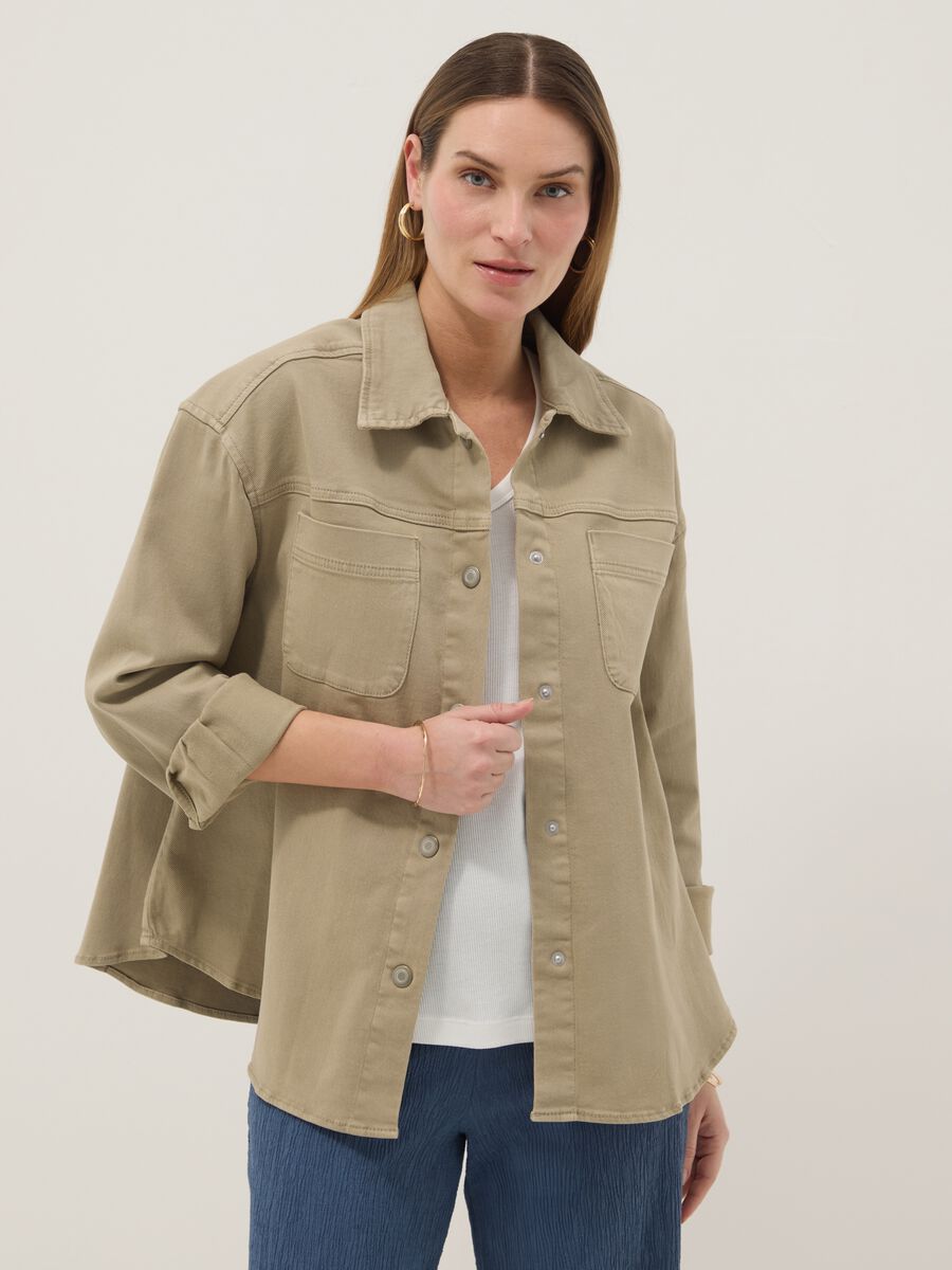 Beige Oversized Fit Stretch Cotton Maternity Shirt_1