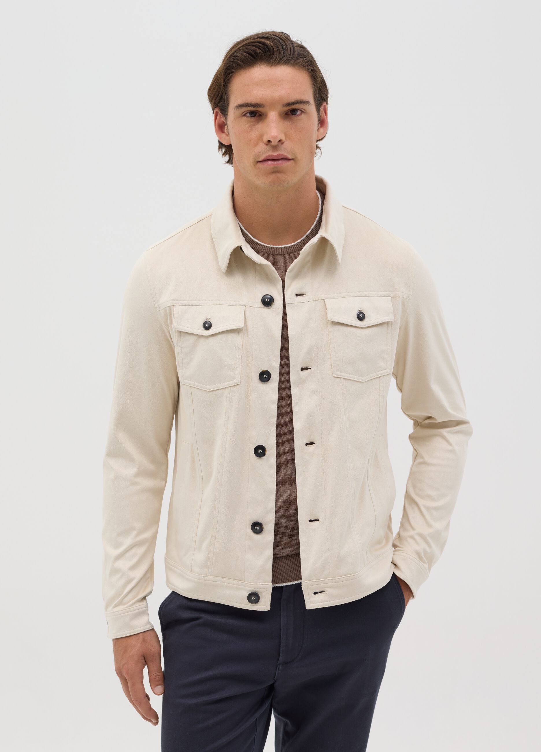 Beige suede shacket