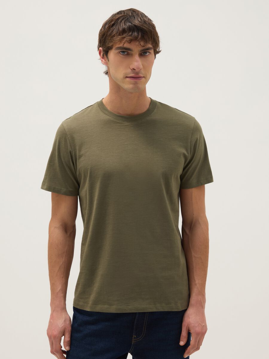 Regular fit green pure cotton t-shirt_0