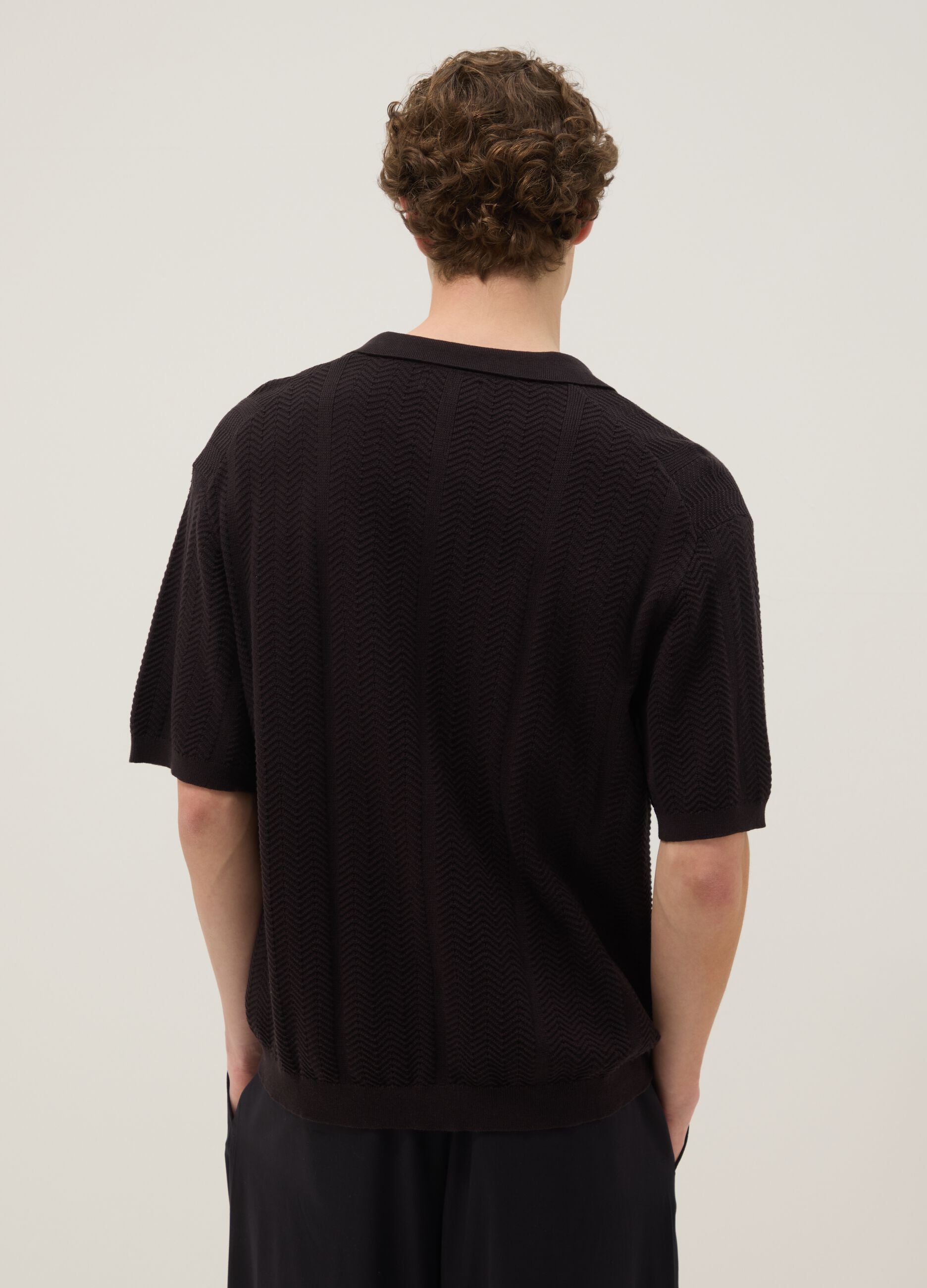 Brown pure cotton short-sleeve oversized shirt