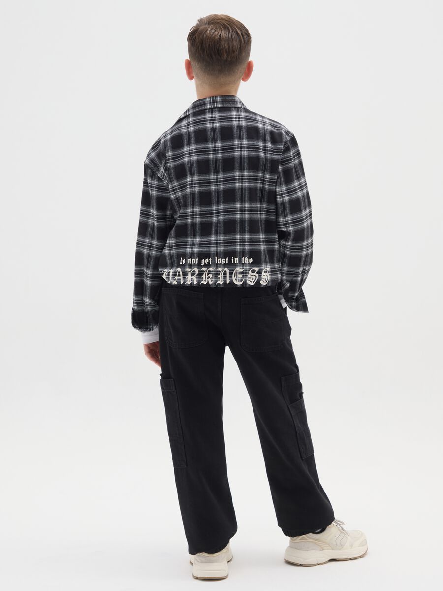 Boys' black cotton blend cargo trousers_1