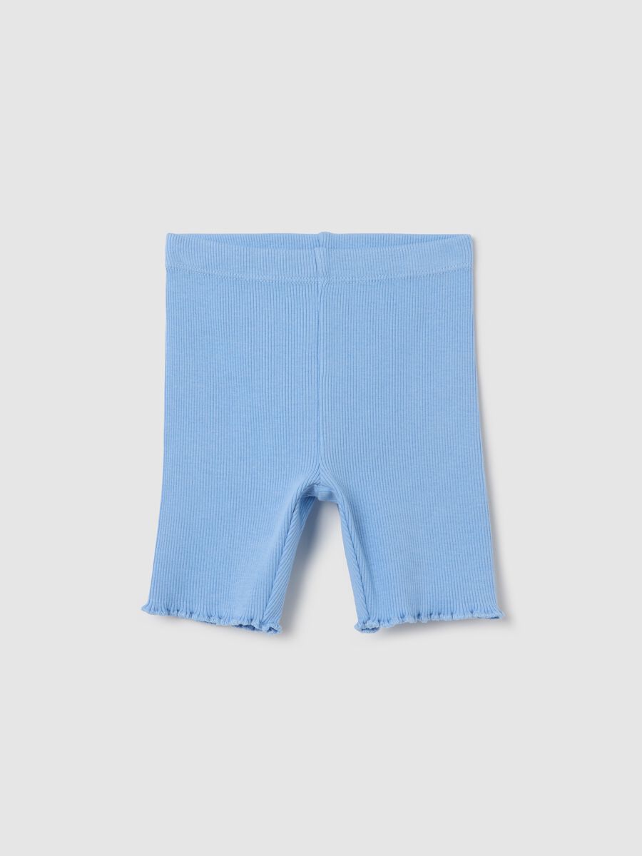 Shorts azzurri a costine con orlo ondulato_0