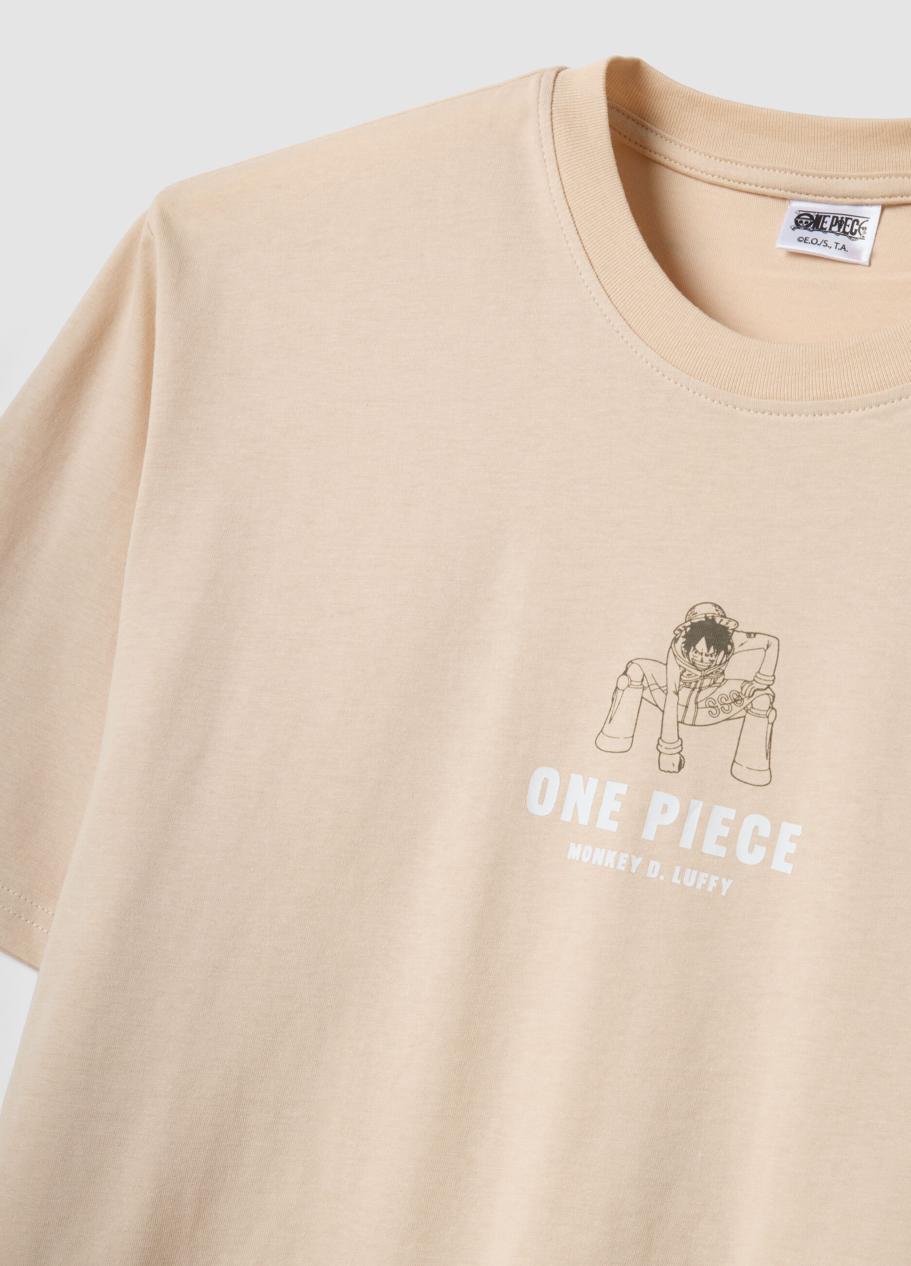 Beige pure cotton One Piece print T-shirt, relaxed fit