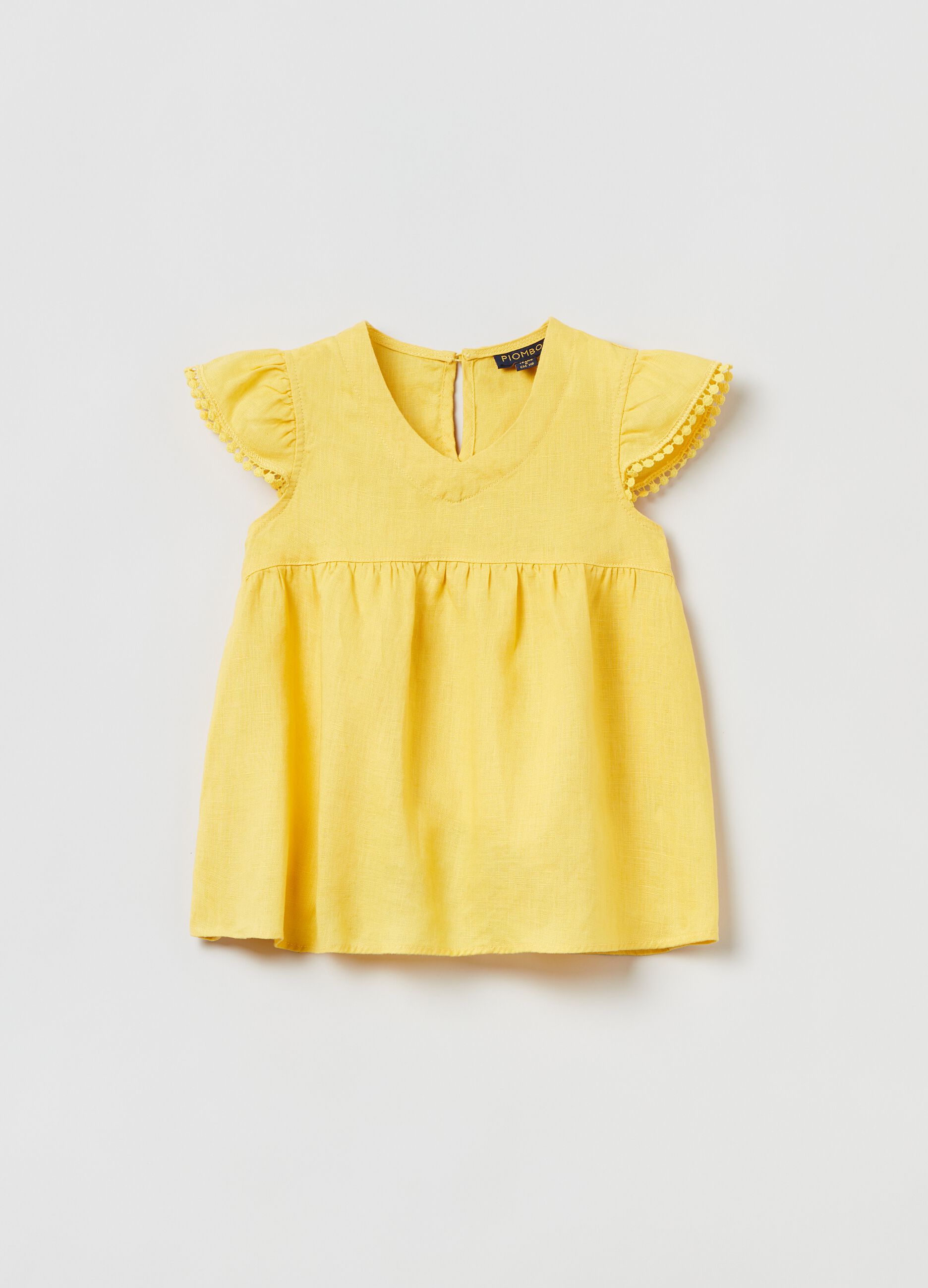 Blusa in lino con mini pon pon_0