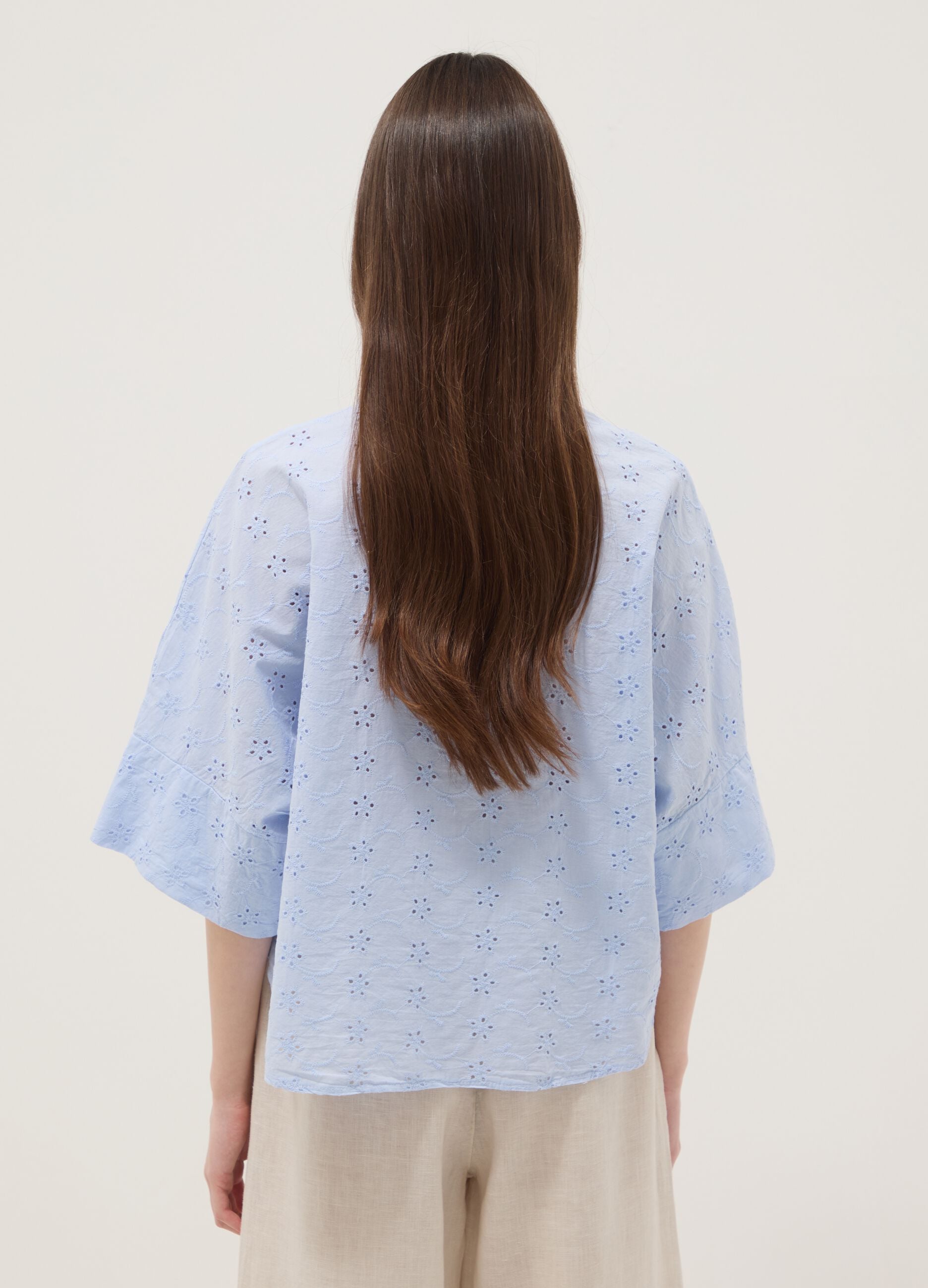 Sky blue openwork pure cotton shirt, regular fit