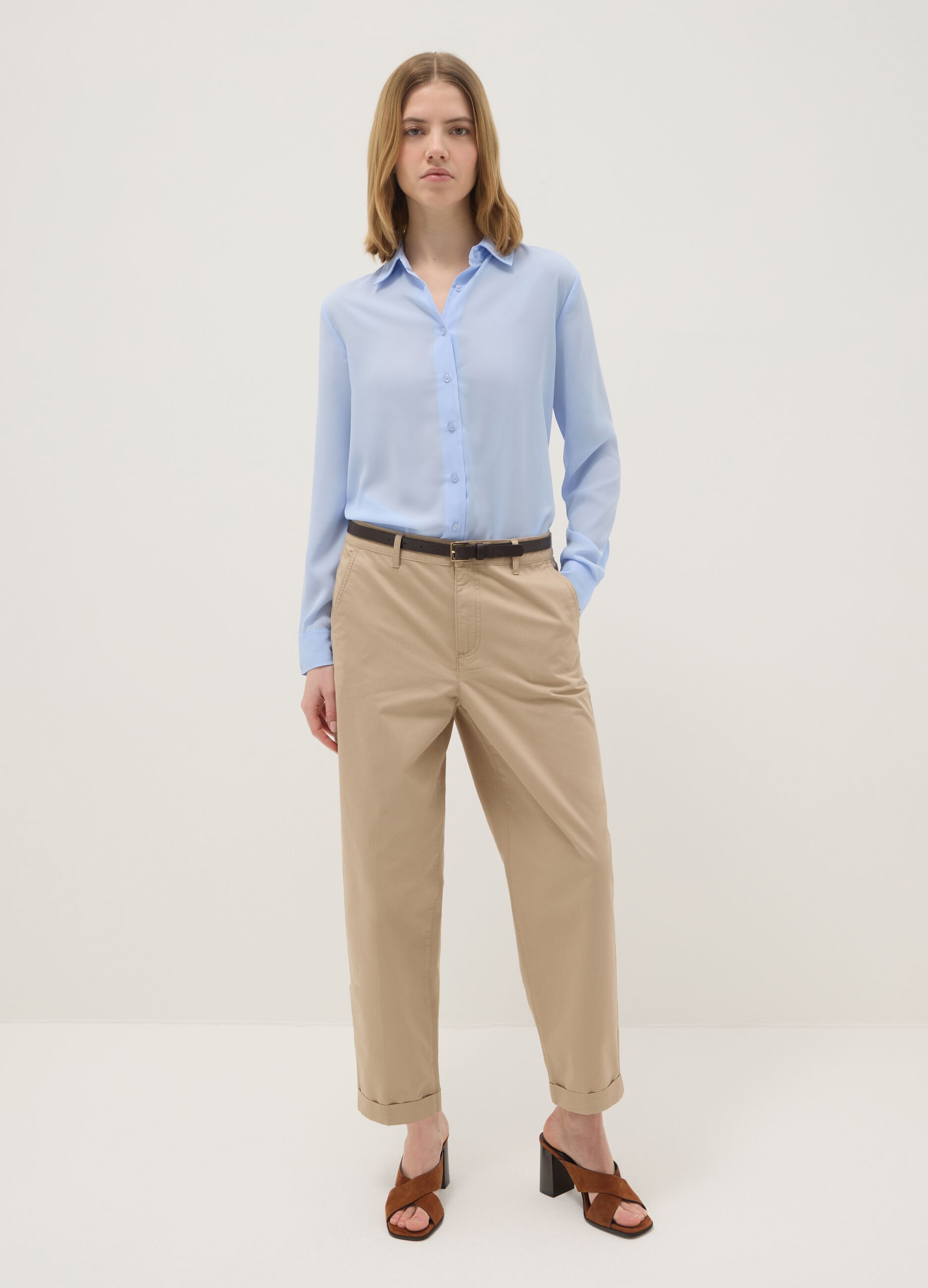 Beige pure cotton chinos regular fit with belt