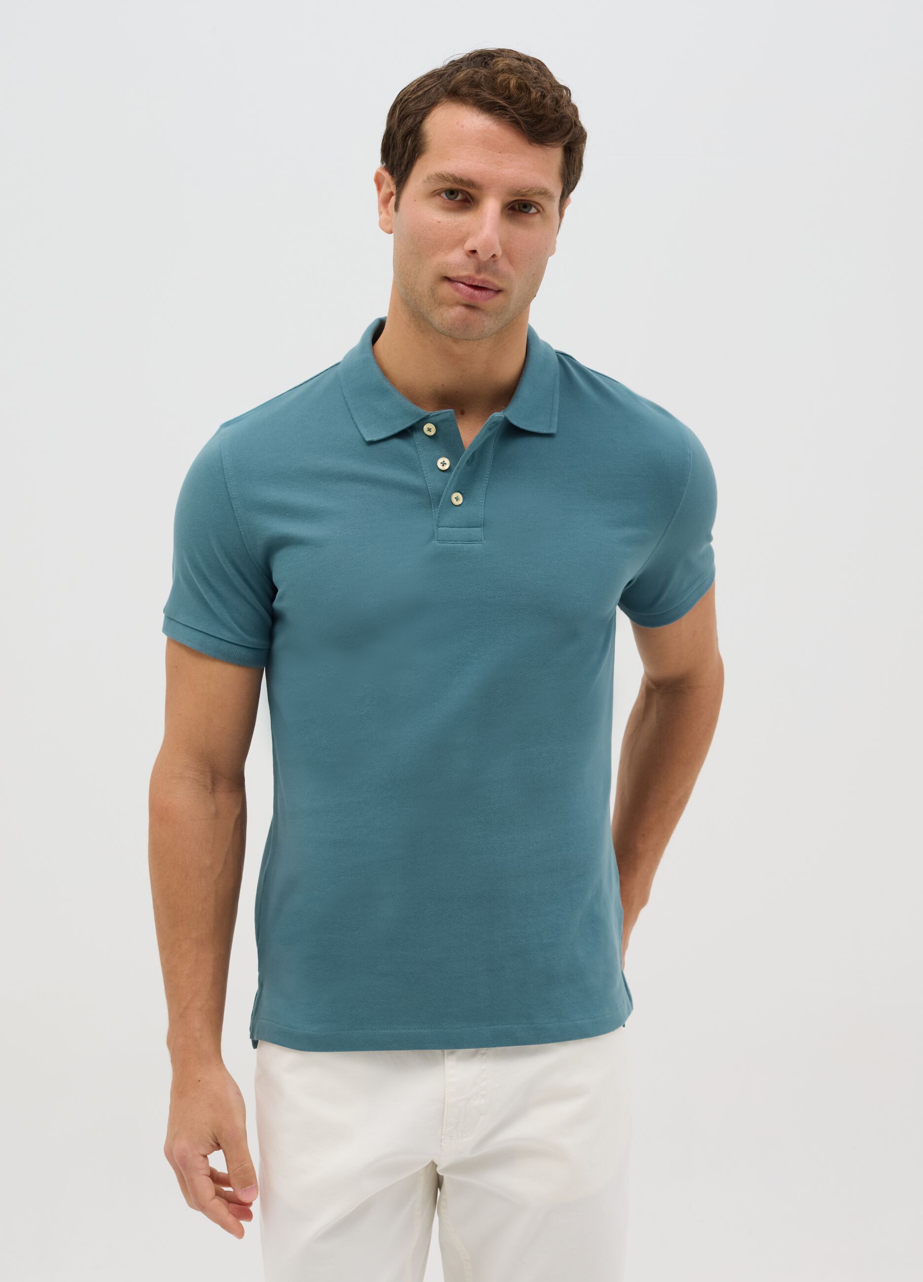 Slim Blue Cotton Polo