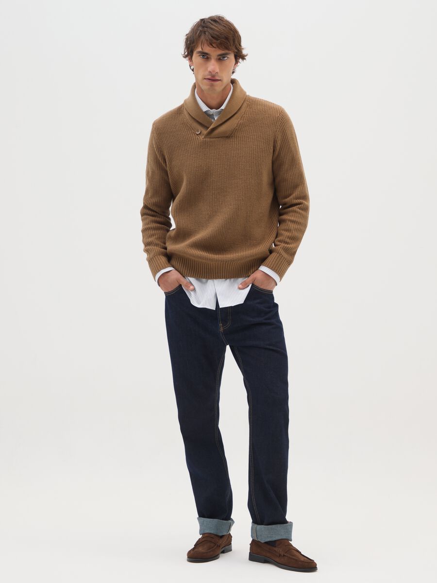 Brown shawl collar sweater regular fit_1