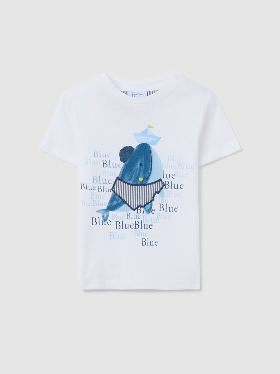 White cotton T-shirt with whale print_0