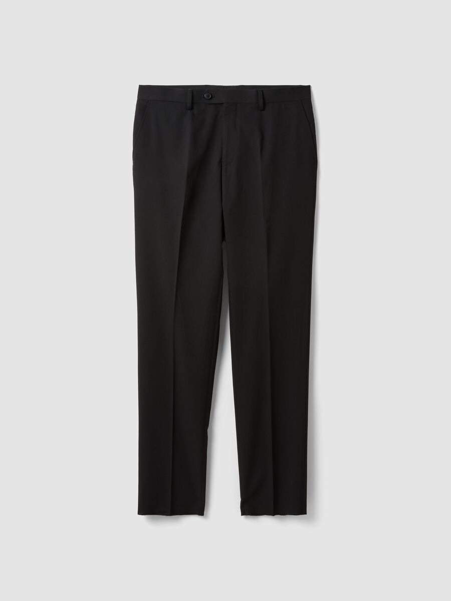 Pantaloni formali neri in viscosa elasticizzata regular fit_0