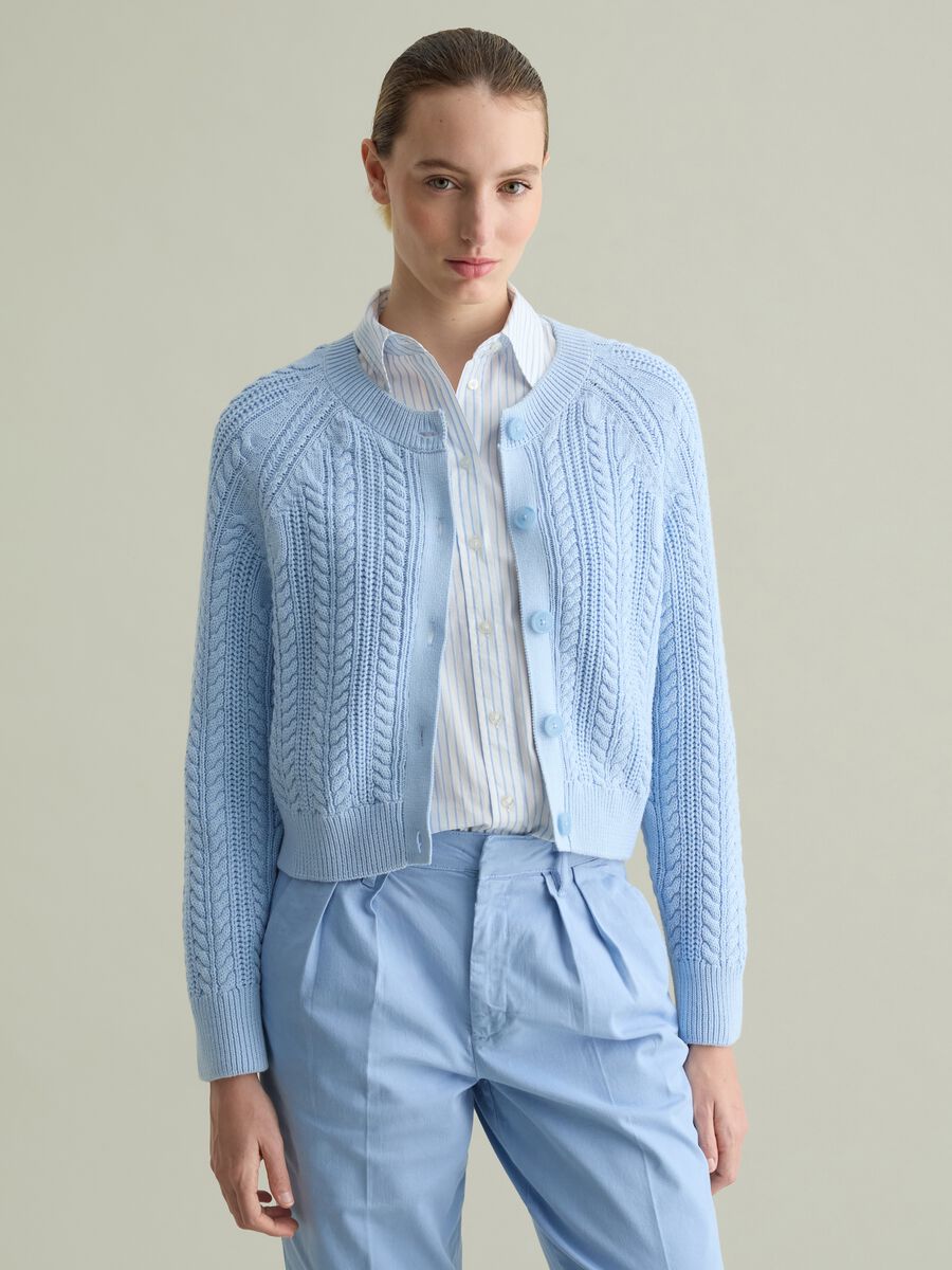 Cotton cardigan with cable-knit weave_0