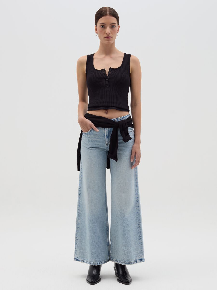 Ribbed tank top with granddad neckline_1