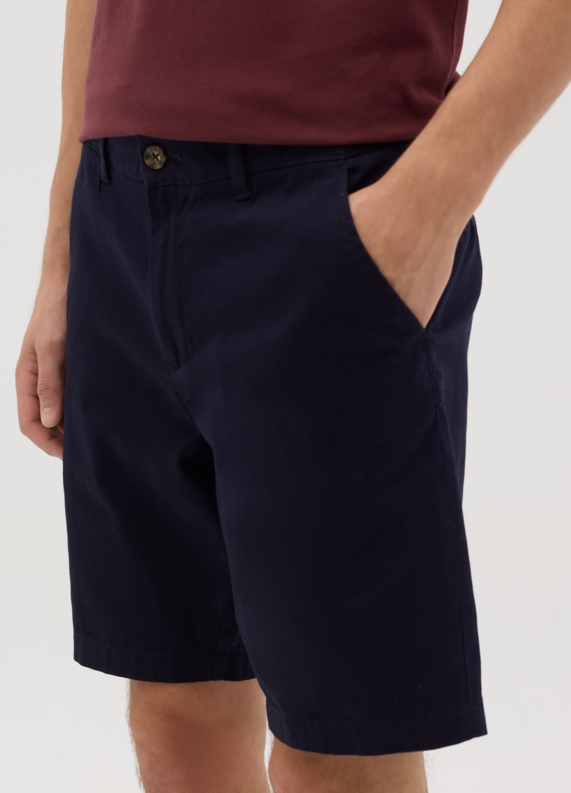 Shorts chino da uomo in puro cotone blu regular fit