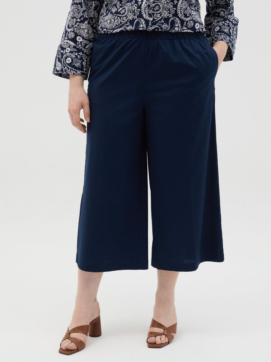 Wide Blue Stretch Cotton Trousers Mya_1