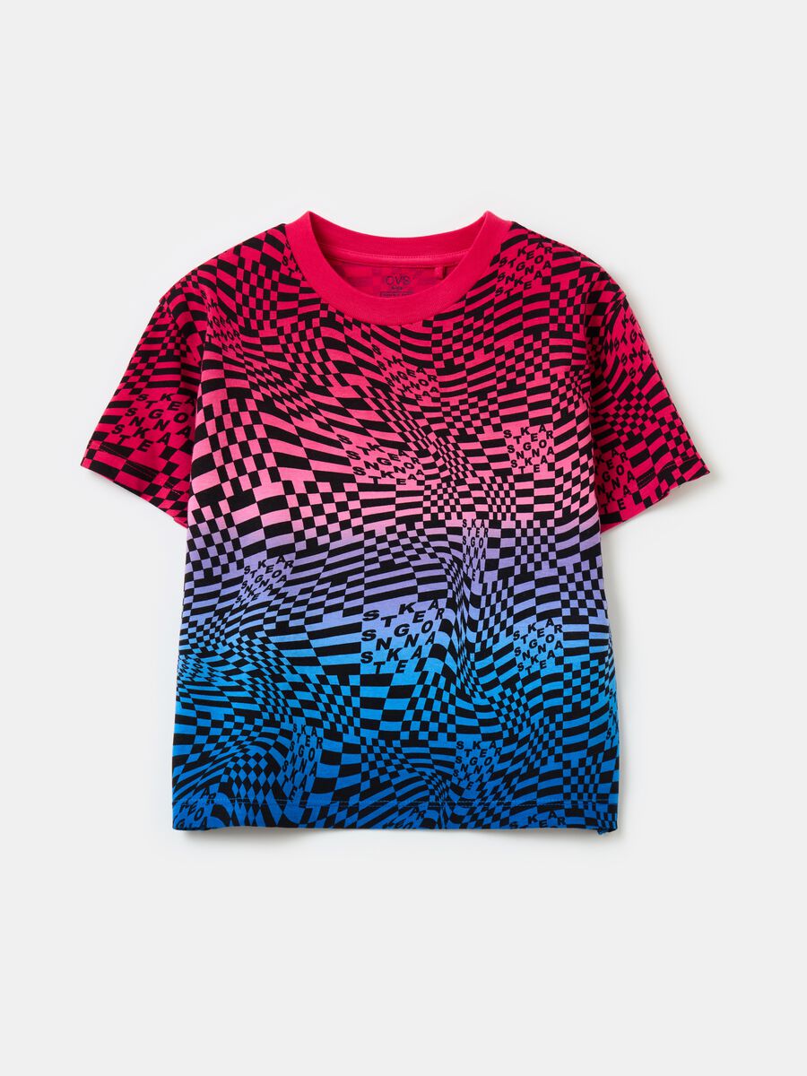 Cotton T-shirt with optical pattern_0