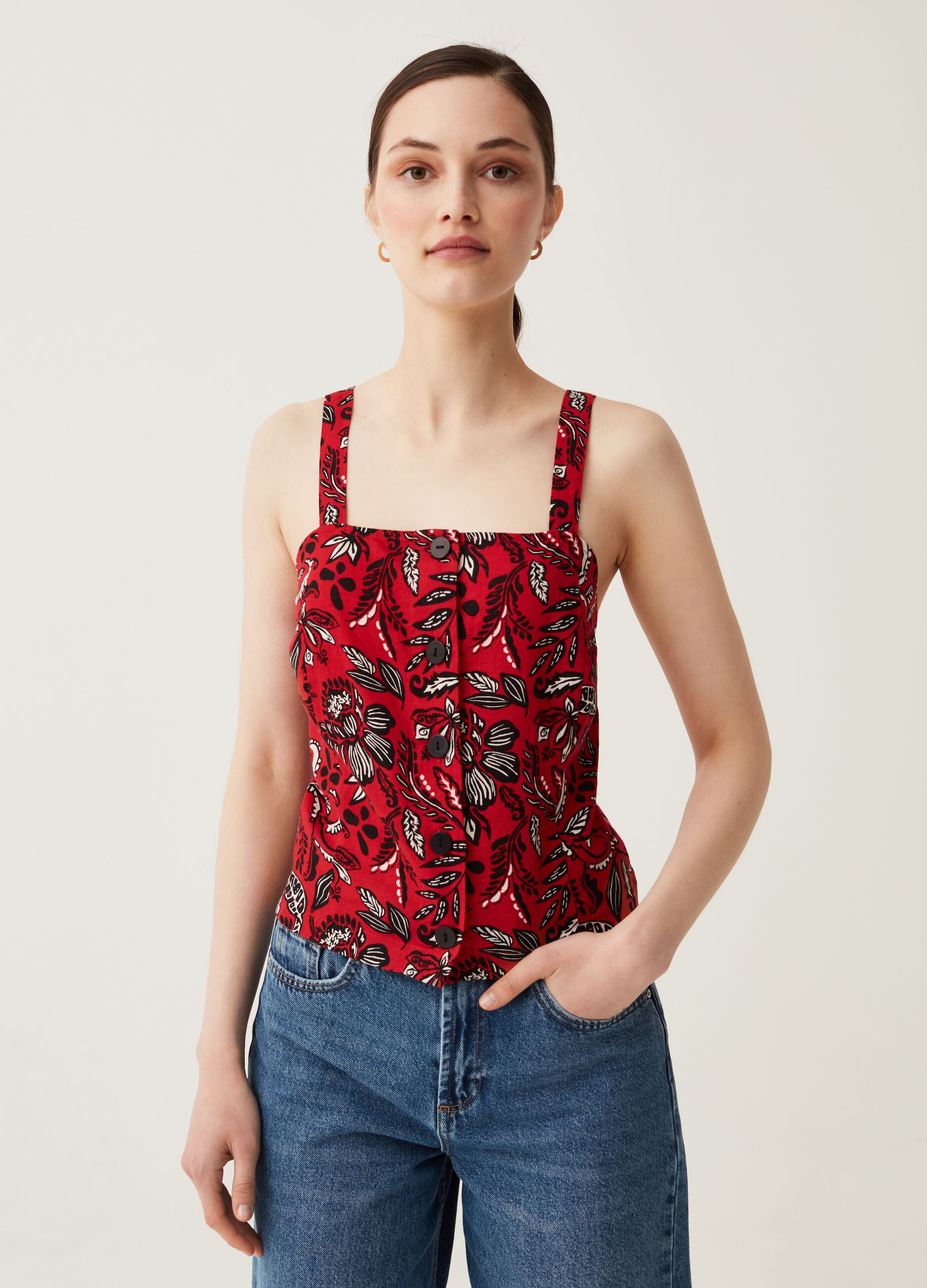 Ovs Top in lino e viscosa con bottoni
