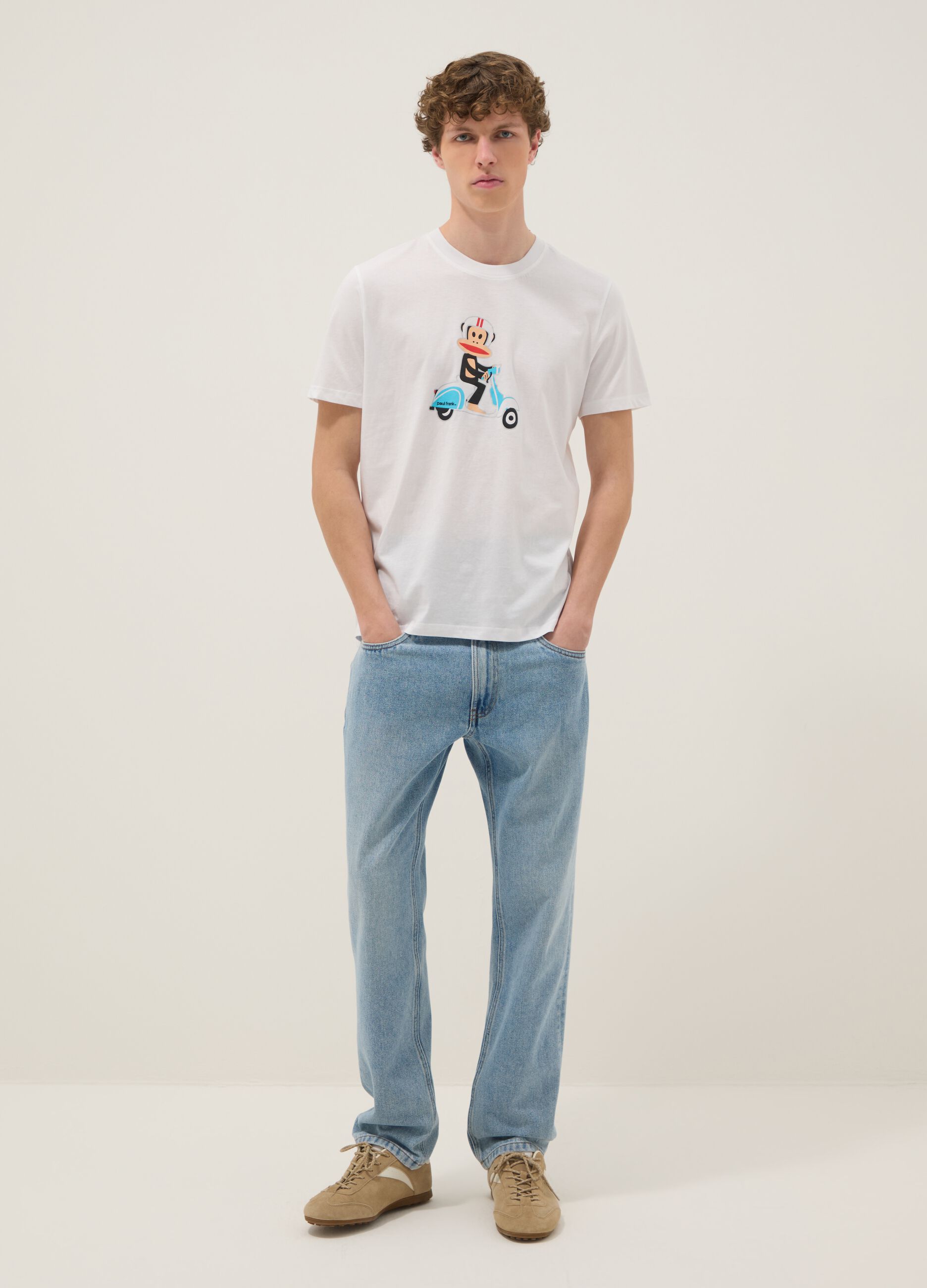 White Paul Frank print T-shirt in pure cotton, regular fit