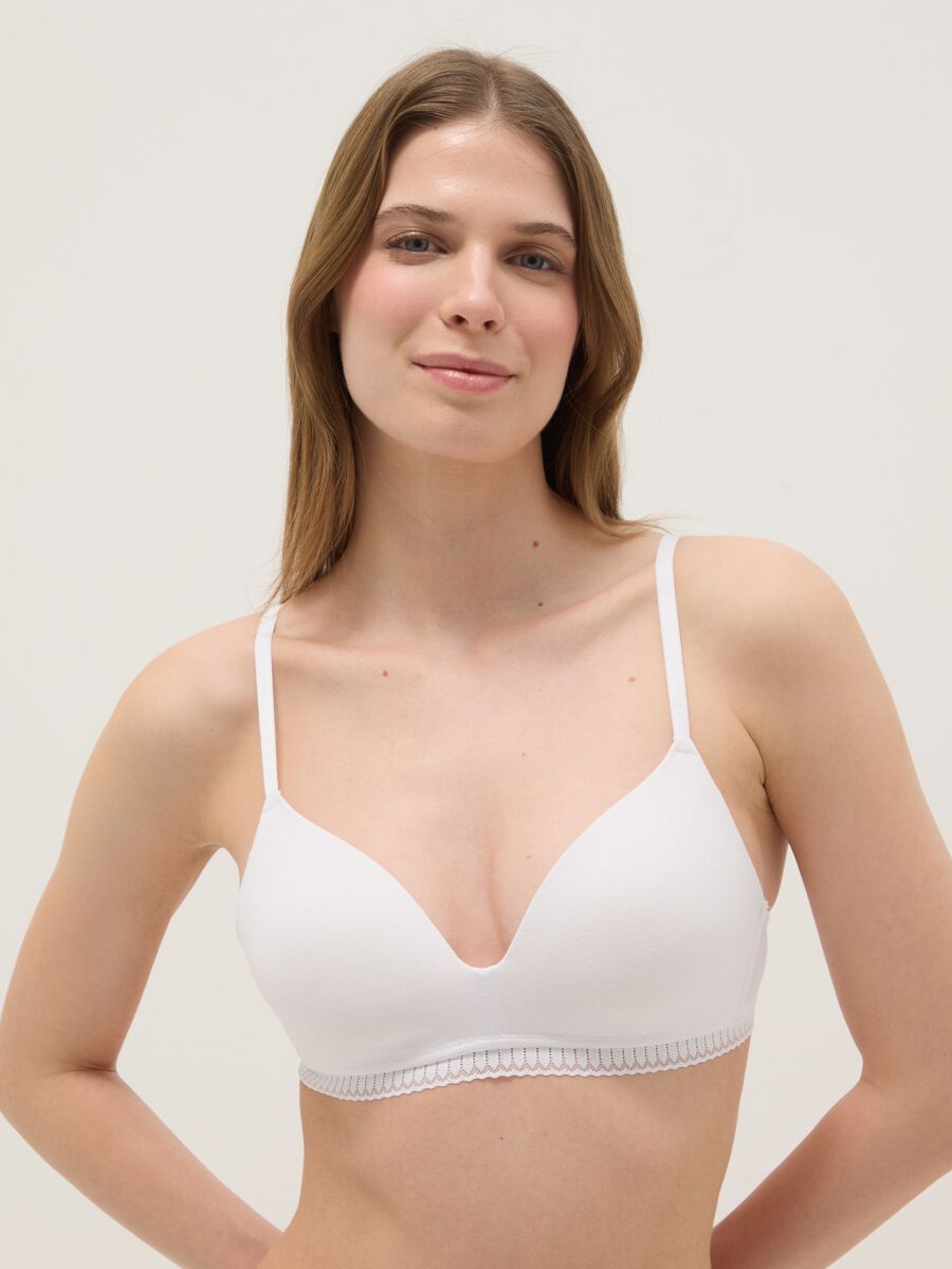 White triangle bra in stretchy cotton with padding_0