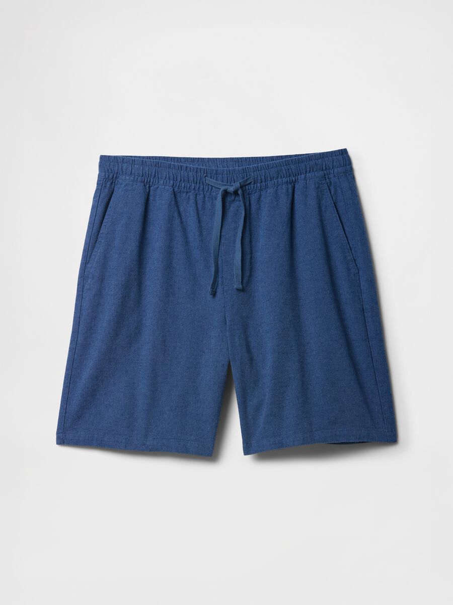 Pantaloncini blu in misto tessuto_3