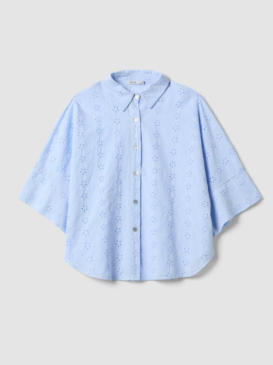 Camicia azzurra traforata in puro cotone regular fit_4