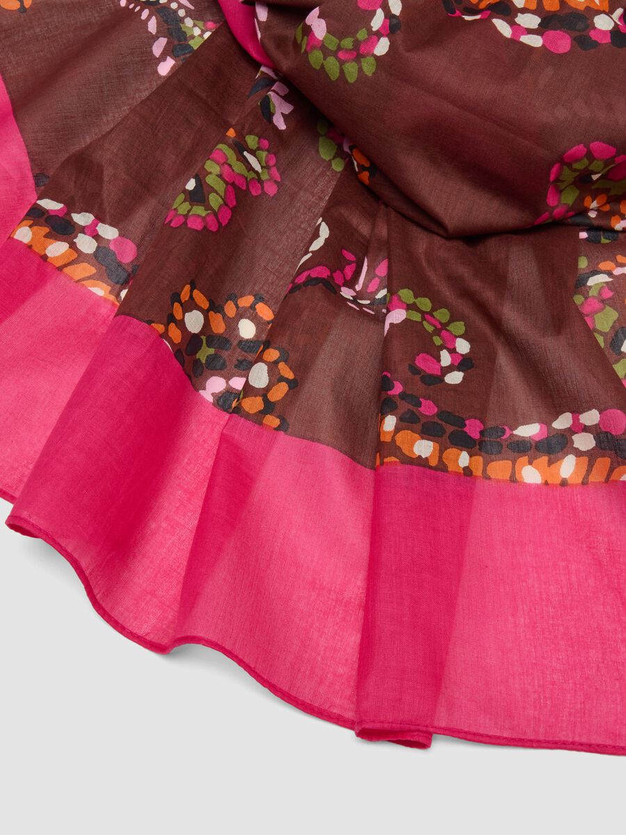 Brown and pink pure cotton floral print scarf_2