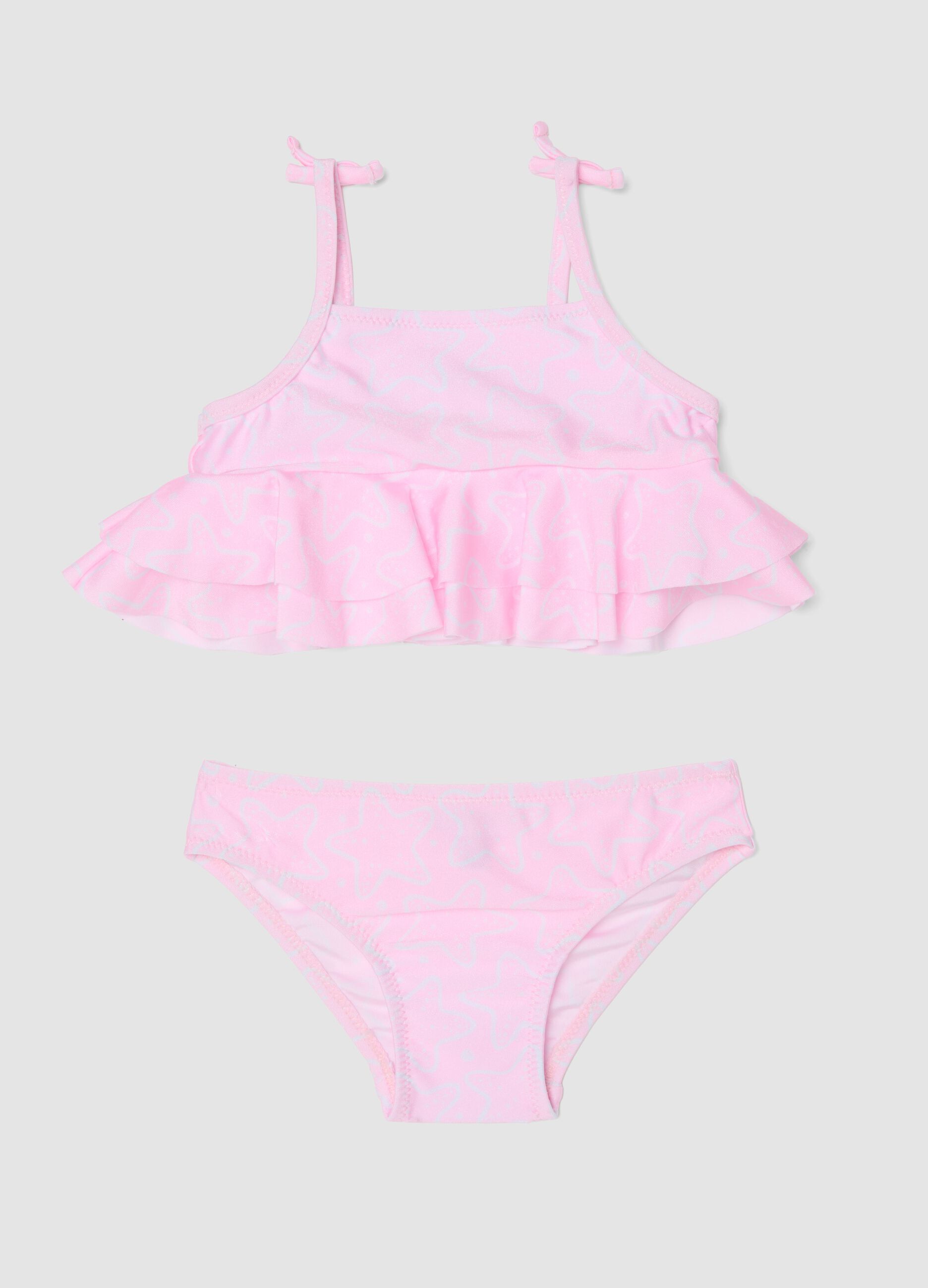 Pink stretch bikini with ruffles