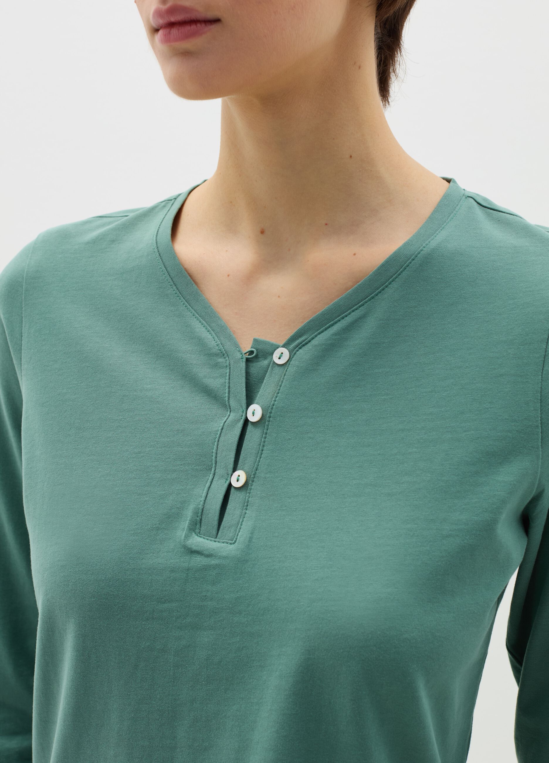 Cotton pyjama top with granddad neck
