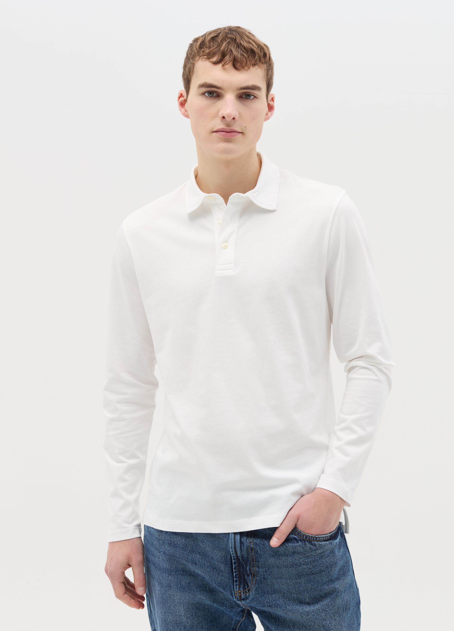 Cotton polo shirt with long sleeves