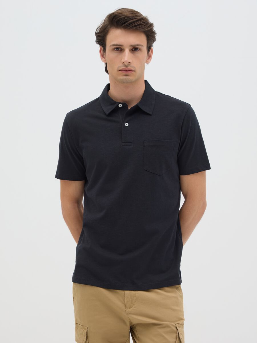 Men's black pure cotton regular fit polo_0