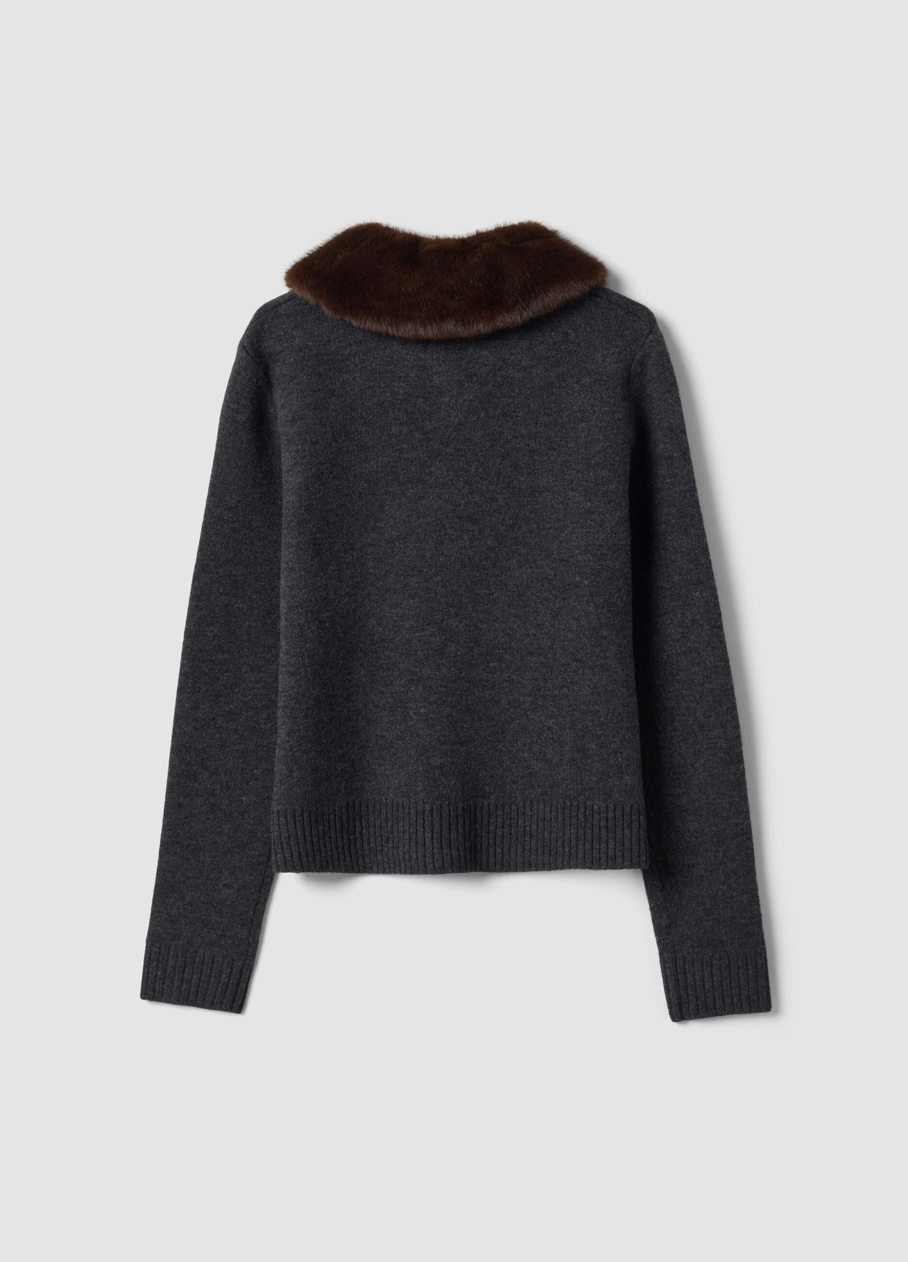 Grey cardigan with contrast collar, regular fit