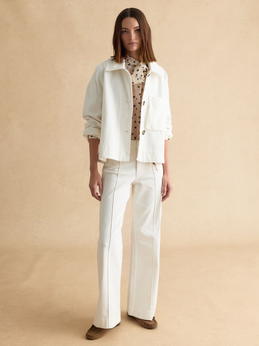 Pantaloni in cotone elasticizzato bianchi wide leg_0