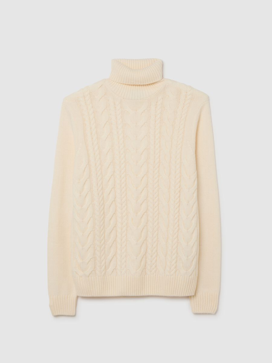 Beige Regular Fit Roll Neck Jumper with Jacquard Pattern_0