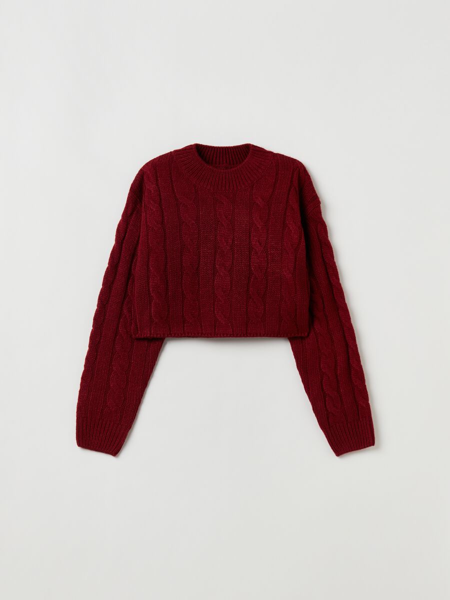Pullover cropped con lavorazione a trecce_0