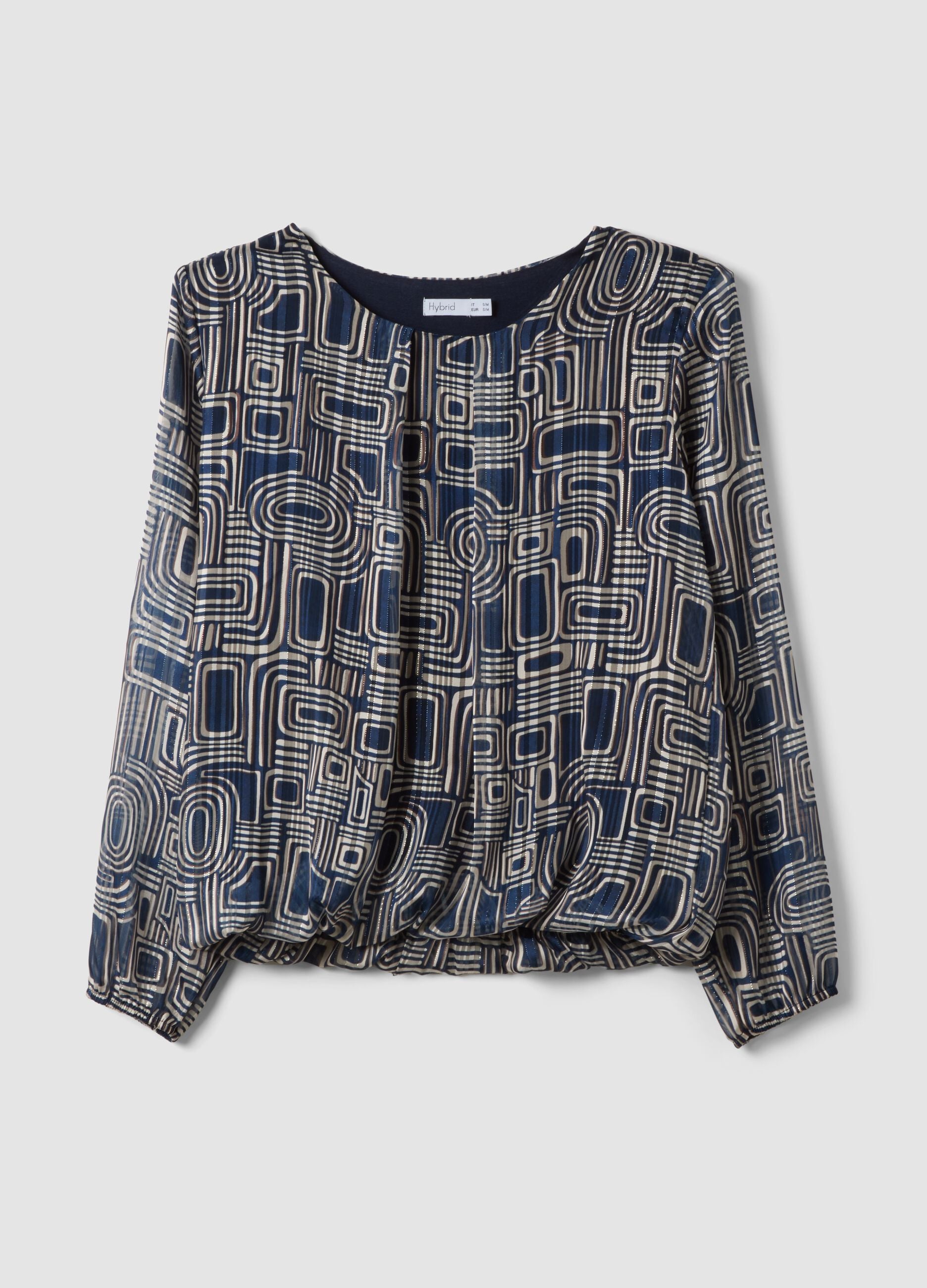 Blue geometric-print blouse with long sleeves, regular fit
