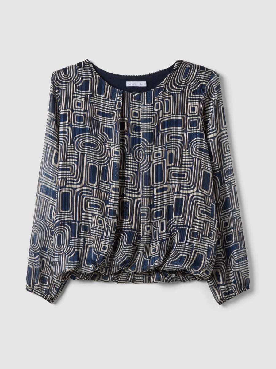 Blusa blu a fantasia geometrica con maniche lunghe regular fit_0