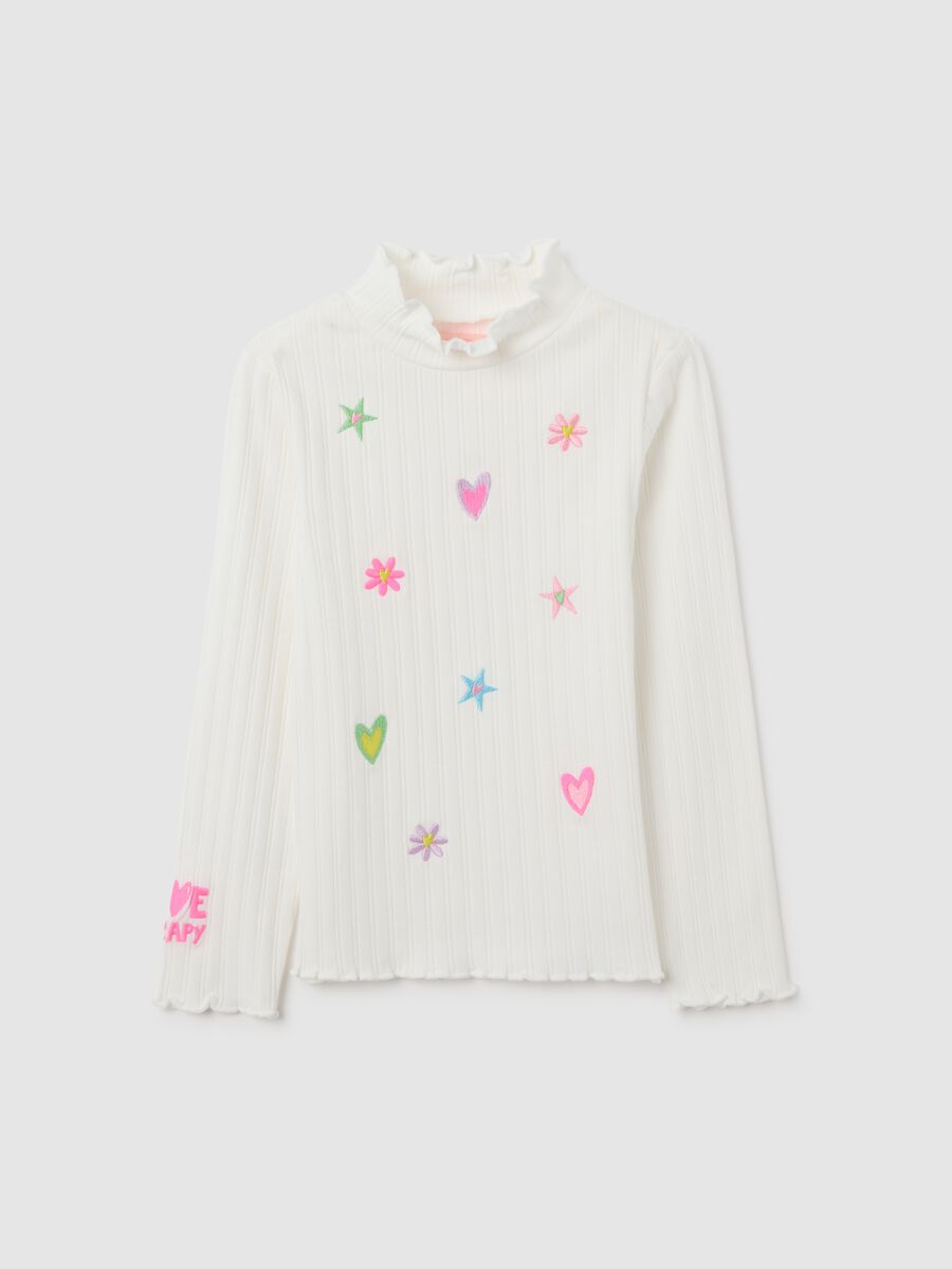 Girls' White Regular Fit Stretch Cotton Blend T-shirt_0