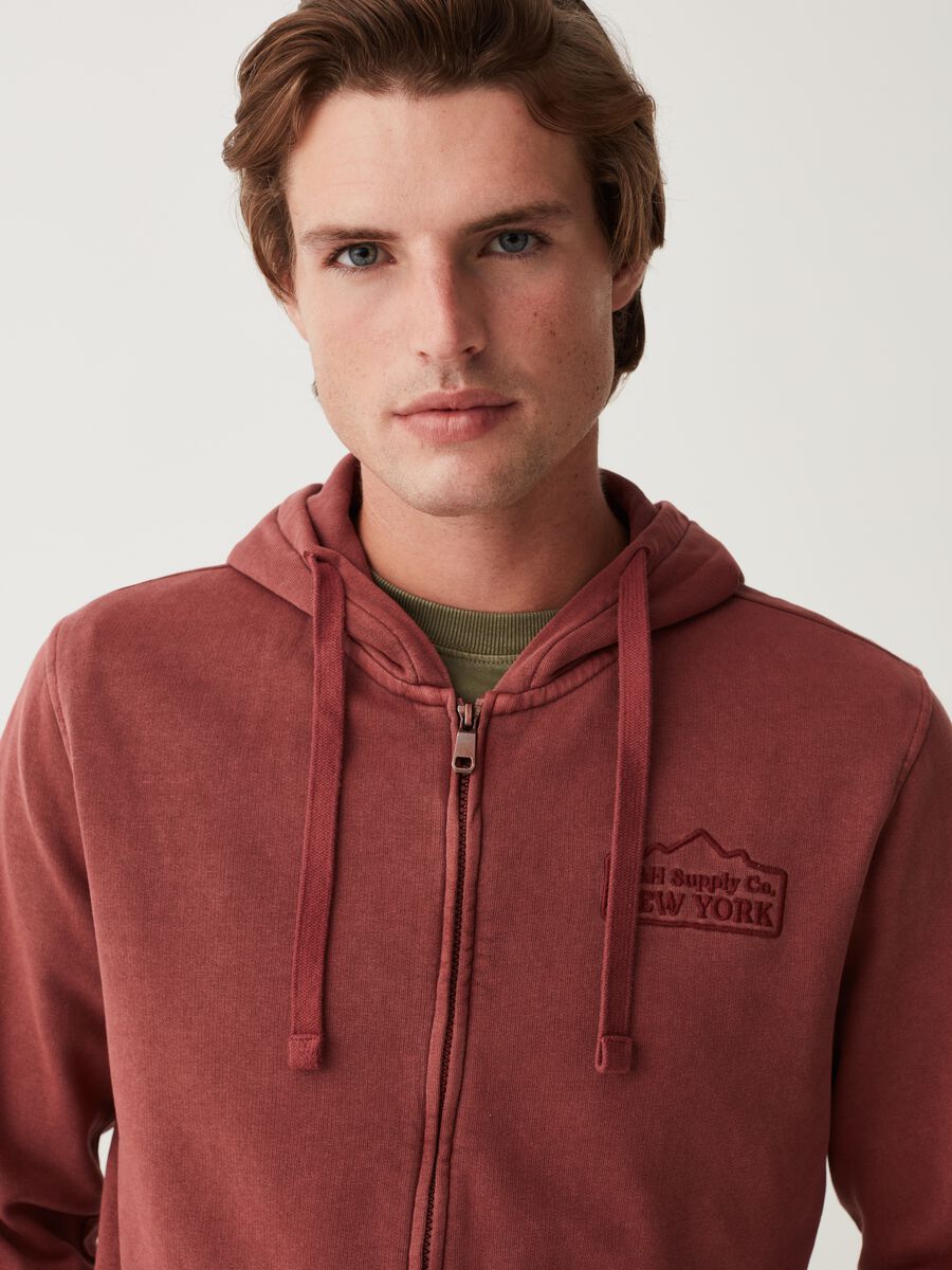 Full-zip sweatshirt with hood and logo embroidery_0