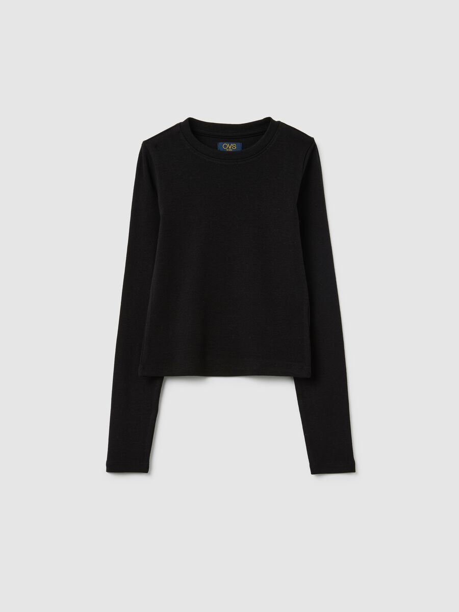 Black regular fit cotton blend girls' sweatshirt_3