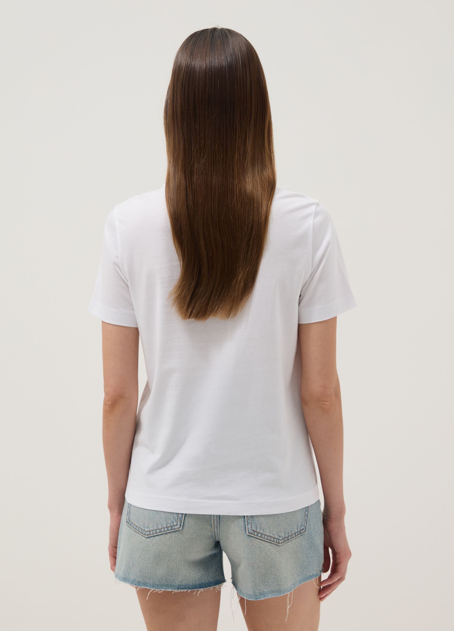 White pure cotton T-shirt with embroidery