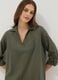 Green pure organic cotton kaftan with V-neck_2