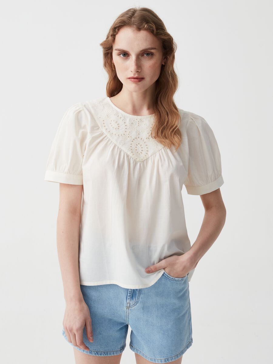 Cotton blouse with broderie anglaise insert_1