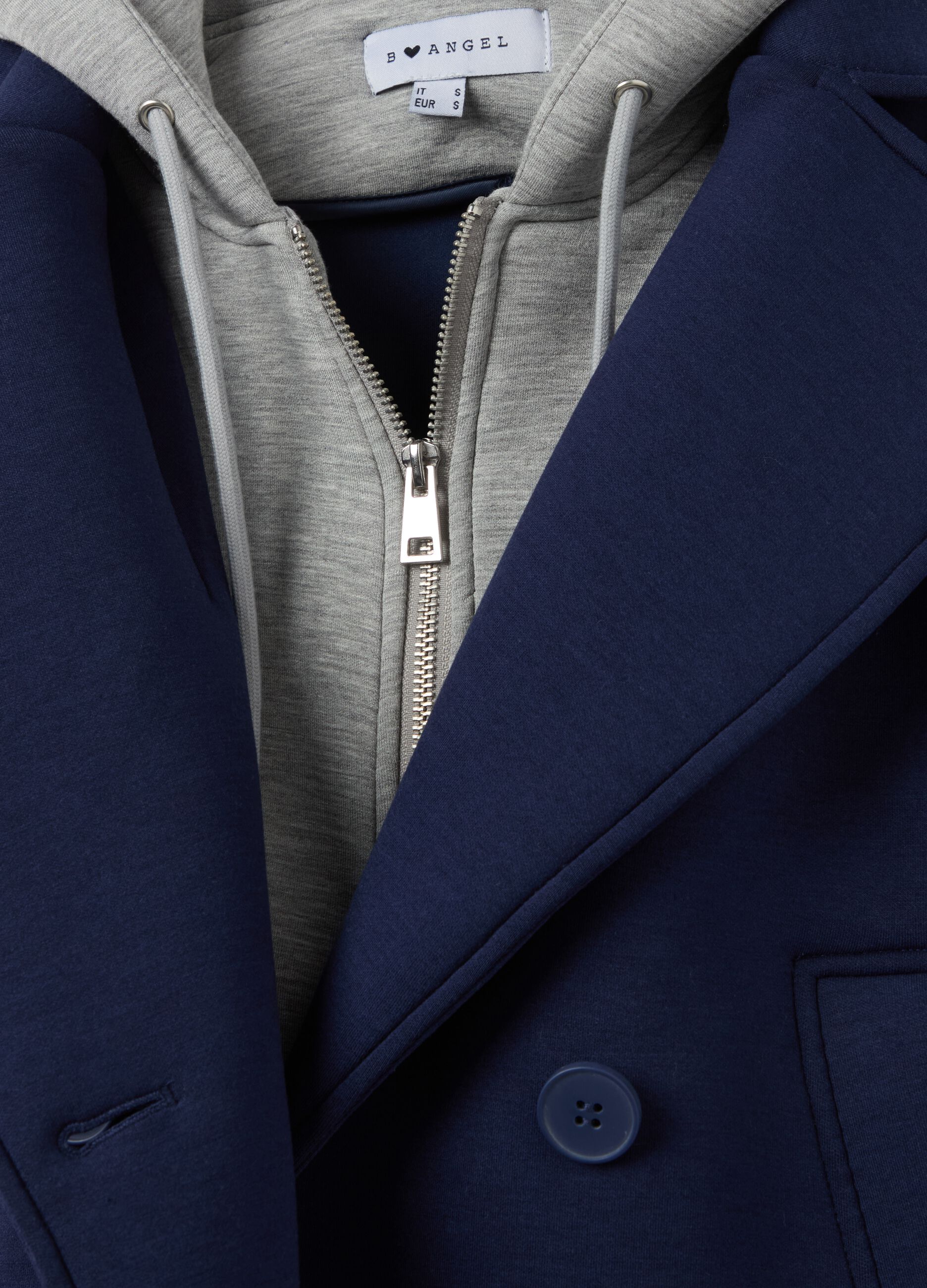 Short blue double-breasted peacoat jacket