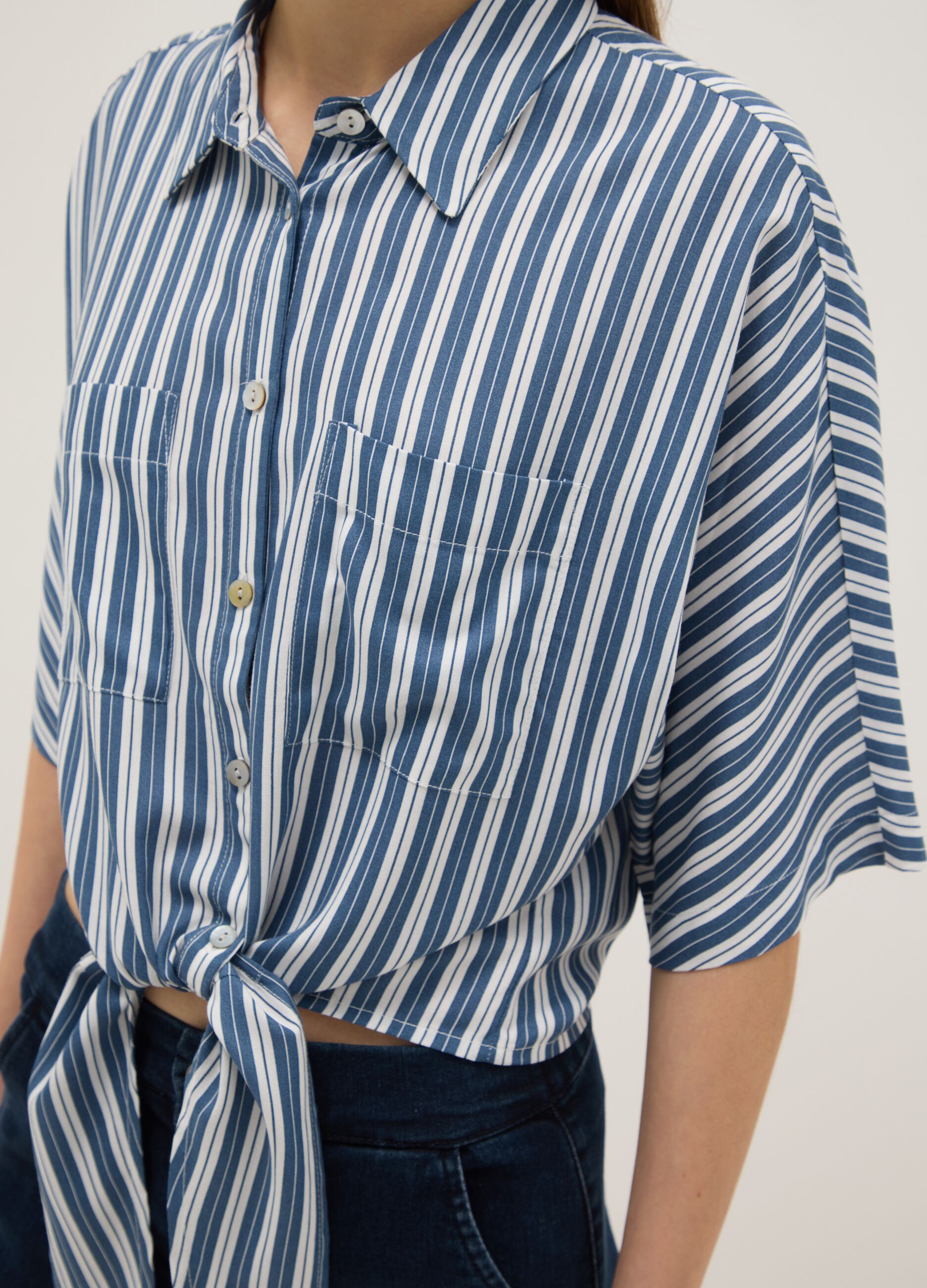 Multicolour striped regular fit pure viscose shirt