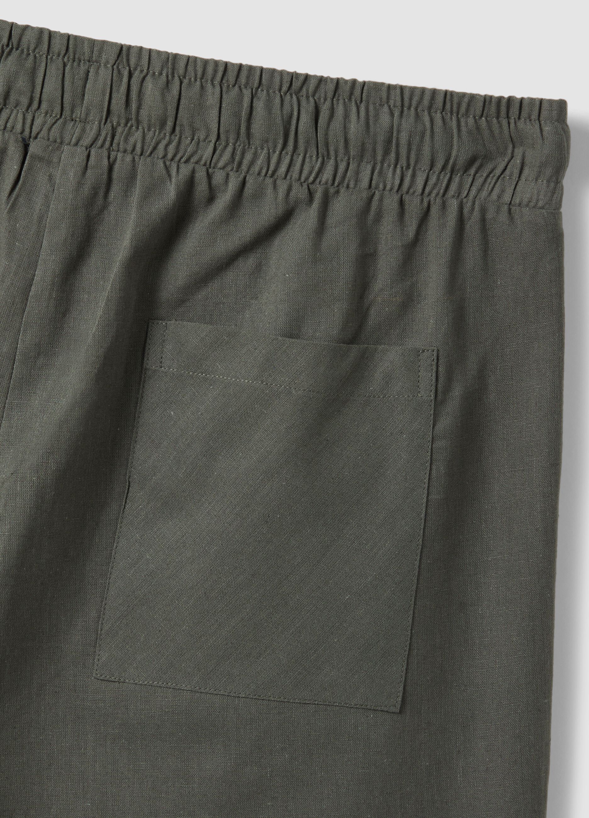 Green cotton and linen-blend regular-fit pyjama shorts
