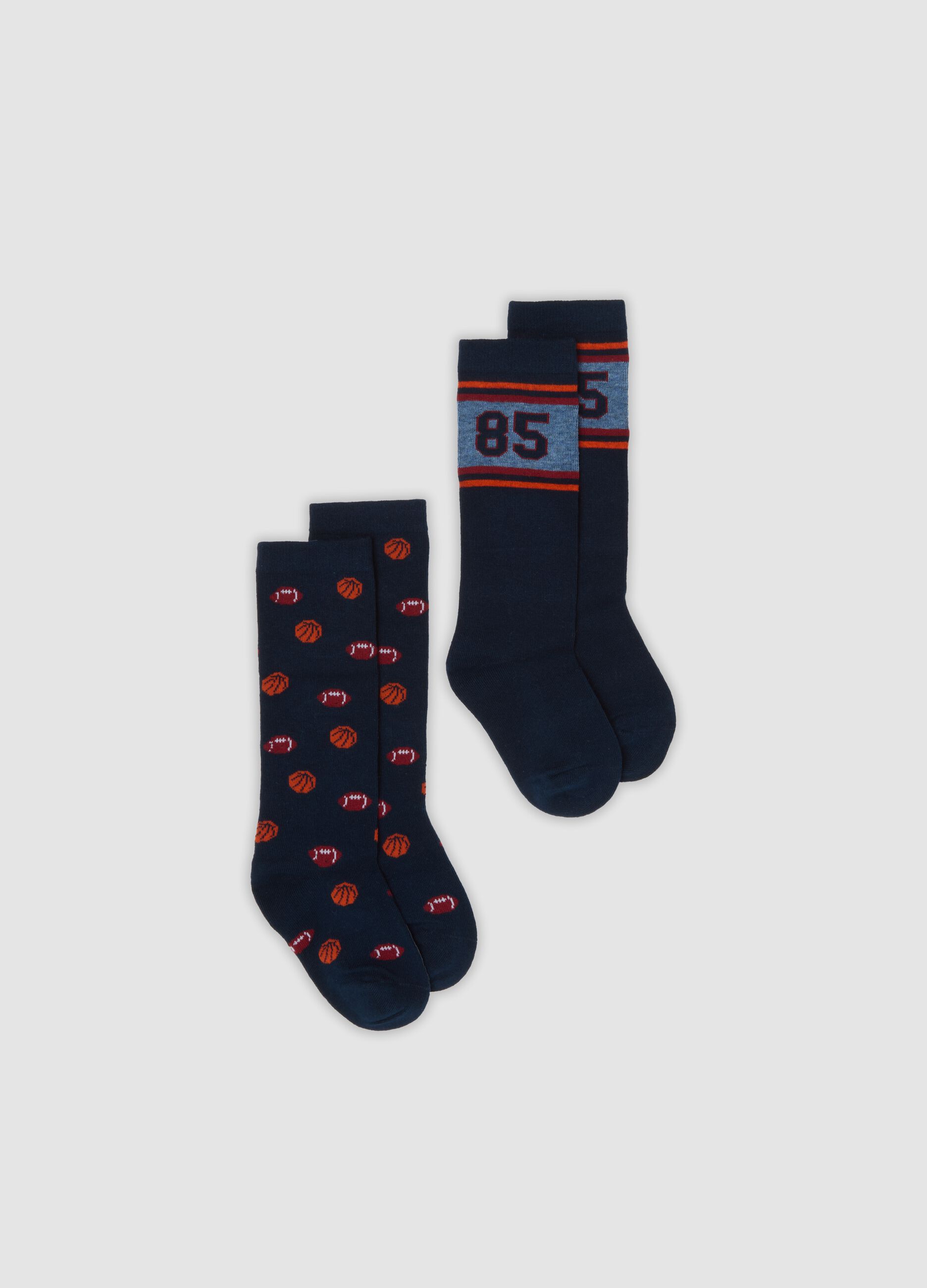 2-pack of long blue socks in stretch organic cotton with pattern