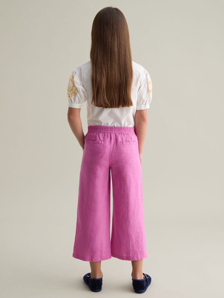 Girls' Pink Linen Wide Leg Trousers_2