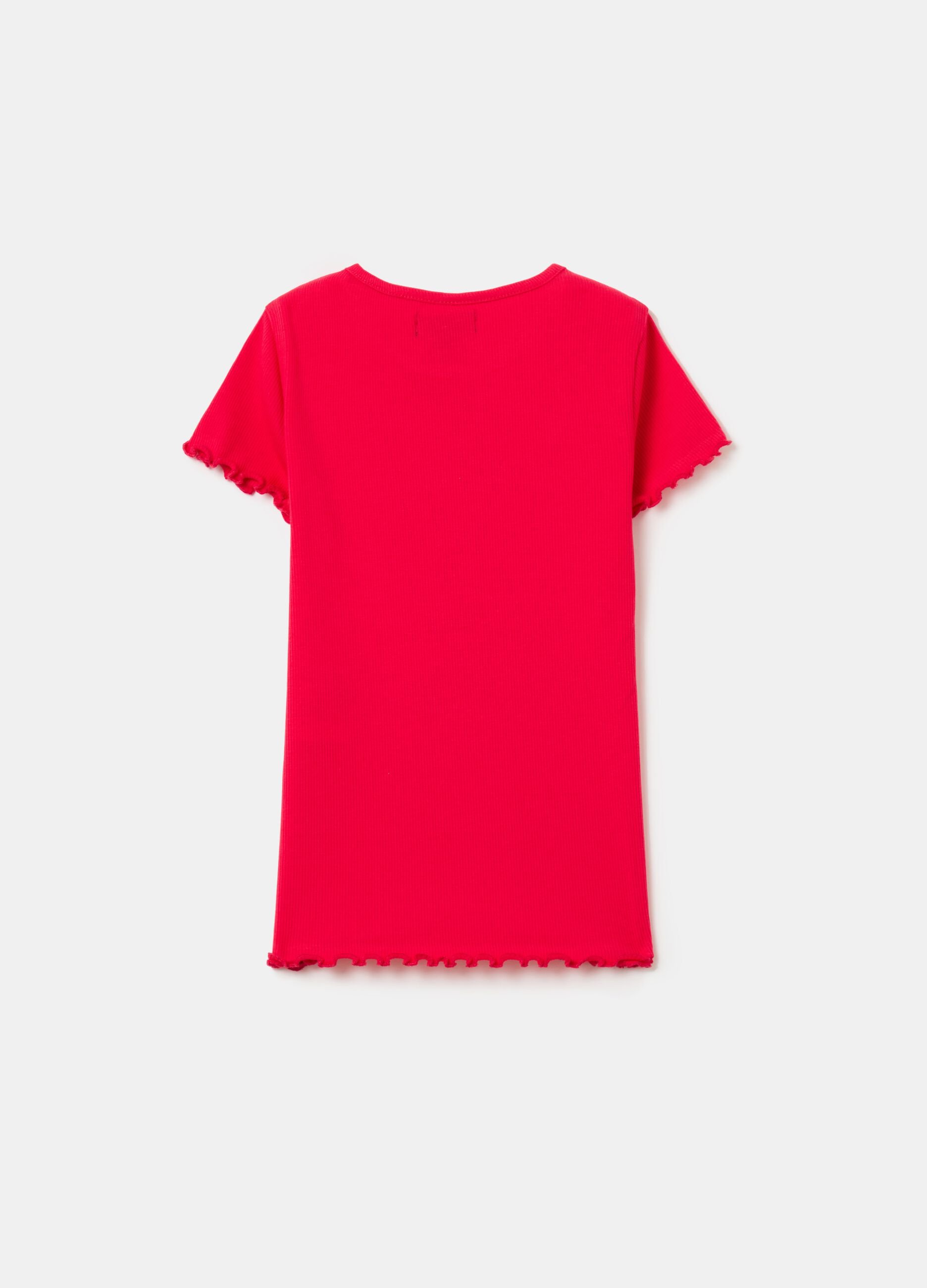 Ribbed T-shirt with wavy trims