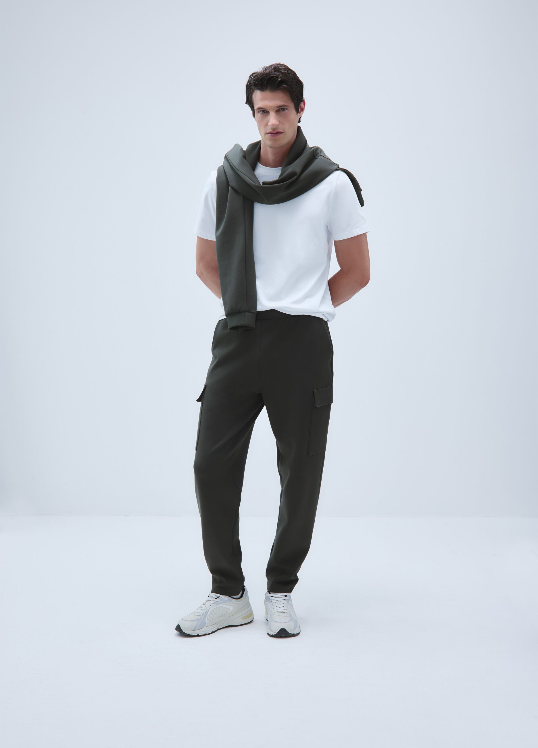 Pantaloni in misto cotone verde scuro regular fit