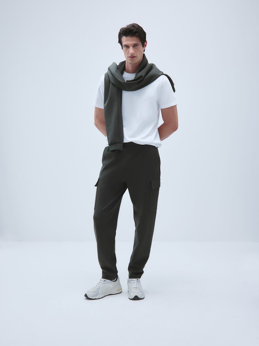 Regular fit brown cotton blend trousers_0